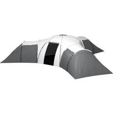 OutSunny Tunnelzelt, Campingzelt für 6-9 Personen, Familienzelt mit 3 Schlafzimmern, Wohnzimmer, Veranda, Tragetasche, 2000mm Wasserabweisend Oxford, für Garten, Grau