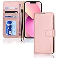Apple iPhone 13 Plånboksfodral TechGear iPhone 13 plånboksfodral läderfodral med skyddsklaff, kortfack, stativ och dram, rosa PU-läder kompatibelt med iPhone 13 6,1 tum
