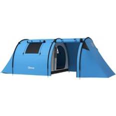Family tent OutSunny 3000mm Waterproof Camping Tent, 3-4 Man Family Tent with Bedroom and Living Room, Portable with Bag, Sky Blue