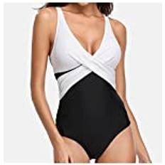 Blexx Kvinnor badkläder en bit baddräkt, v-hals sexig fast färg baddräkt kvinnor baddräkt bodysuit baddräkt kvinnlig push up monokini hög midja baddräkter Color Style 2, XXL