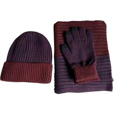 Accessories Dyfzdhu New Winter Thickened Warm Hat Scarf Glove Knitted Three Piece Set Wine Red