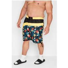 Kam Swimwear Kam Mens Big & Tall Black Tropical Floral Panel Swim Shorts Big & Tall