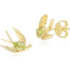 Peridot Earrings Gemondo ECFEW Creator Peridot Hummingbird Stud Earrings in Gold Plated Sterling Silver