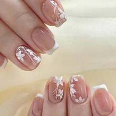 Nagelprodukter Shein Simple Pure White Flower Cute Sweet Fake Nails Nail Decoration + 1pcs Jelly Gel + 1pcs Nail File