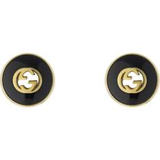 Gucci Gold Earrings Gucci Women's Interlocking 18ct Yellow Gold Onyx Stud Earrings