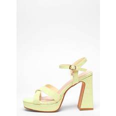 Green Heeled Sandals Quiz Womens Lime Crocodile Cross Strap Platform Heeled Sandal Lime Green