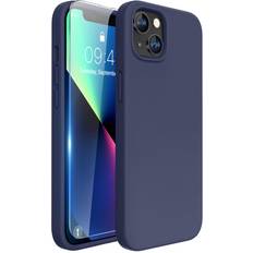 Miracase Designed for iPhone 13 with Tempered Glass Screen Protector, [Soft Anti-Scratch Microfiber Lining] Shockproof Liquid Silicone Rubber Phone Cover for 13 6.1 inchNavy Blue