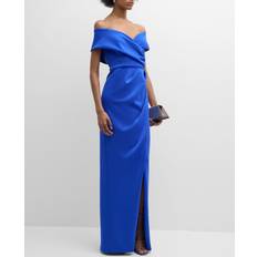 Neoprene Dresses Black Halo Prisma Pleated Off-Shoulder Column Gown VIBRANT BLUE