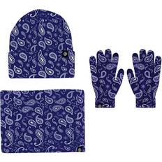 Accessories Aseidfnsa ASEIDFNSA Keep Warm Knitting Hat Scarf Glove Set for Men Women Fashion Print Touchscreen Gloves Set Beanie Scarf Sets Navy One