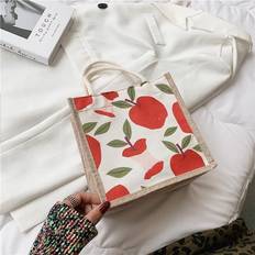 Linen Bags QWZNDZGR QWZNDZGR Spring And Summer 2022 New Idyllic Beach Style Cotton Linen Handbag Women s Fruit Printing Portable Large Capacity Women s Bag