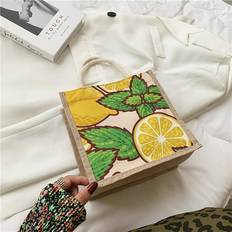 Linen Bags QWZNDZGR QWZNDZGR Spring And Summer 2022 New Idyllic Beach Style Cotton Linen Handbag Women s Fruit Printing Portable Large Capacity Women s Bag