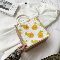 Linen Bags QWZNDZGR QWZNDZGR Spring And Summer 2022 New Idyllic Beach Style Cotton Linen Handbag Women s Fruit Printing Portable Large Capacity Women s Bag