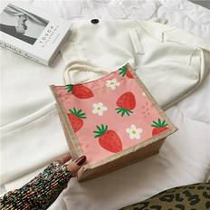 Linen Bags QWZNDZGR QWZNDZGR Spring And Summer 2022 New Idyllic Beach Style Cotton Linen Handbag Women s Fruit Printing Portable Large Capacity Women s Bag