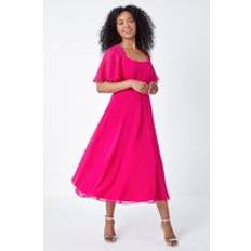 Roman Petite Shimmer Pleated Chiffon Midi Dress in Pink