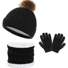 Accessories Dyfzdhu New Winter Thickened Warm Hat Scarf Glove Knitted Three Piece Set Black