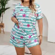 Multicoloured Pyjamas Shein Plus Womens Star Print Short Sleeve Pajama Set