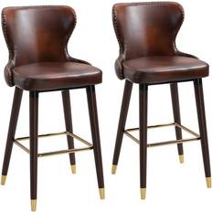 Brown Bar Stools Homcom Luxury Upholstery Brown/Gold Bar Stool 101cm 2pcs