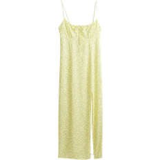 Midikleider - Slim-fit H&M Midi Dress With Drawstring - Yellow/Floral