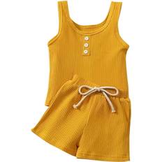 Toddler Sleeveless Vest Tracksuit Vest Elastic Waist Shorts Set - Yellow