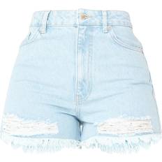 Cotton - Women Shorts PrettyLittleThing Shape Ripped Denim Shorts - Bleach Wash