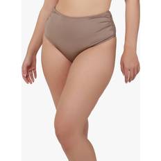 Beige Bikinis Wolf & Whistle Jade High High Leg Ruched Bikini Bottoms, Taupe