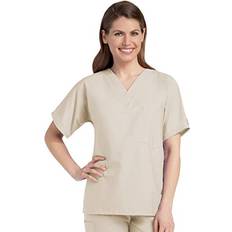 Beige Overalls Landau Scrub Zone Premium Uniform Medical One Pocket V-Neck Scrub Top