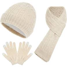 Accessories Dyfzdhu New Winter Thickened Warm Hat Scarf Glove Knitted Three Piece Set Beige