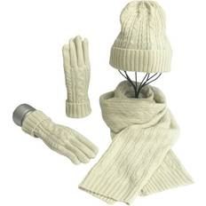 Yuanbang Winter Hat Scarf Glove Set Womens Warm Knit Beanie Hat Gloves Long Scarf Set Soft-White