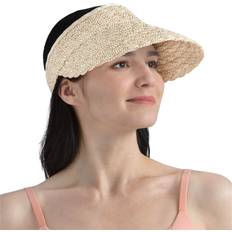 Clothing SUN CUBE Straw Visor Hat for Women, Wide Brim Sun Visor for Beach Pool Travel, Foldable Roll Up Ponytail Summer Raffia Hat, Ladies UV UPF Protection Packable Foldable Visor, Brown & Cream