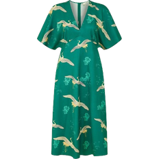 Yumi Crane Print Kimono Midi Dress - Green