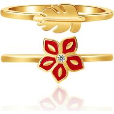 Disney Women Rings Disney Women Moana Gold Plated Sterling Silver Flower and Leak Stackable Rings