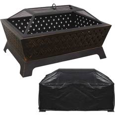 Dellonda 35" Rectangular Outdoor Fire Pit, Antique Bronze Effect & Water Resistant Drawstring Cover DG239