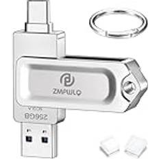 PL ZMPWLQ USB-minne för iPhone Flash Drive Memory Stick Extern Fotostick USB 3.0 & typ C Stick Dual USB Flash Drive Photostick för iPhone 15 Serie/iPad/Android/PC/Mac silver, 256 GB