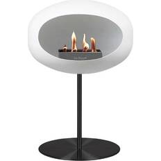 Le Feu White Ground Low Bioethanol Fireplace Freestanding Fire, Black Base Plate with Black Pole