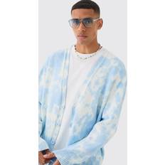 5XL Neuletakit boohooMAN Oversized Washed Knitted Cardigan - Light Blue