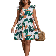 Shein Plus Tropical Print Ruffle Trim Summer Dress