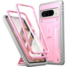 Poetic Revolution Case for Google Pixel 8 Pro 5G 6.7 inch, Built-in Screen Protector Work with Fingerprint ID, Full Body Rugged Shockproof Cover Case with Kickstand, Light Pink