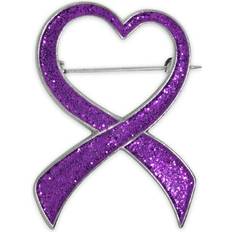 Gold Brooches Pinmart Purple Glitter Heart Domestic Violence Awareness Ribbon Brooch