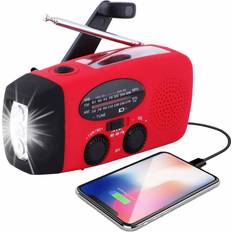 Radioapparater Teknikproffset Vevradio Med LED-Lampa FM-Radio Solcell USB Röd