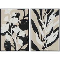 Beige Wall Decorations Home ESPRIT White Black Beige Leaf Painting 63 x 4.3 x 93 cm Framed Art