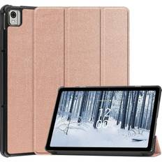 Eiderwood Nokia T21 Tri-Fold Konstläder Fodral med Stativfunktion Rose Gold