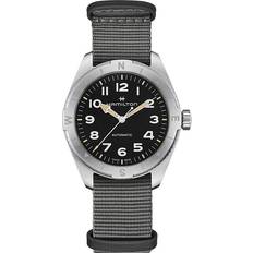 Hamilton Unisex Armbandsur Hamilton Khaki Field Expedition Auto 41mm Automatverk, Svart tavla, Grå textilarmband