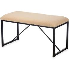 Beige Benches Gift Decor Beige Metal Cloth 81 x 42 x 38 cm Settee Bench