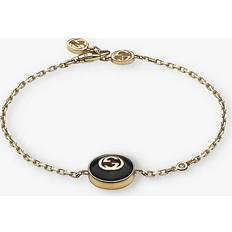 Yellow Bracelets Gucci Women's Interlocking 18ct Yellow Gold Diamond Onyx Bracelet, 17cm