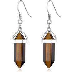 Silver Plated Earrings Tiger's eye gemstone drop earrings