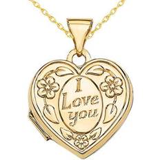 Harmony 14k yellow gold heart shaped love you locket pendant necklace