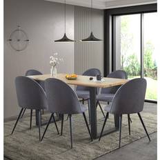 Hallowood Furniture Cullompton Brown Dining Set 90x160cm 7pcs