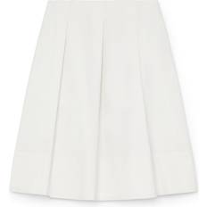 London Pleated Cotton Blend Twill Skirt - Ivory