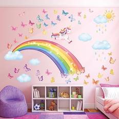 Decowall SG2-2309 Rainbow Unicorn Rainbow Butterflies Clouds Stickers