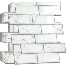 Walplus White Marble eclectric 3D Metro Sticker Tiles 15cm Premium Splashbacks